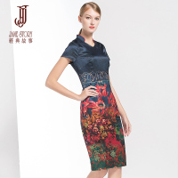 经典故事女装夏季连衣裙女民族印花优雅修身礼服裙气质熟女裙