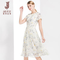 经典故事女装夏季雪纺印花连衣裙女短袖修身熟女裙