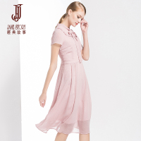 经典故事夏季雪纺连衣裙修身领优雅熟女裙大摆裙