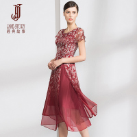 经典故事年夏季雪纺连衣裙仿真丝中短袖通勤女裙