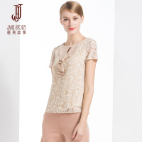 经典故事女装短袖T恤夏季休闲勾花镂空蕾丝上衣