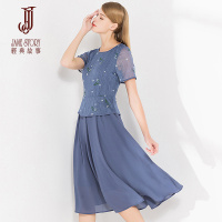 经典故事女装短袖大摆裙夏季休闲绣花连衣裙女