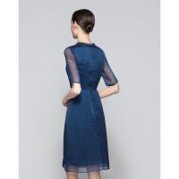 五分中袖顺纡印花连衣裙中袖花边优雅A字裙