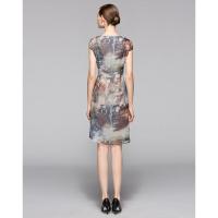 经典时尚水墨印花修身短袖连衣裙