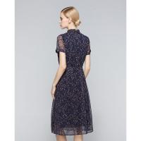 女夏印花优雅熟女大摆裙子修身显瘦薄连衣裙