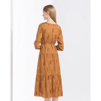 年春季雪纺连衣裙女士长袖收腰百褶裙_1