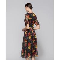 修身大摆裙连衣裙夏装优雅印花中