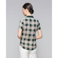 女士通勤休闲百搭雪纺衬衣修身格子衬衫中年女性优雅上衣