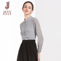 经典故事女士职业正装衬衫秋季长袖修身雪纺波点衬衣