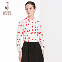 经典故事女装秋季长袖衬衫女舒适修身通勤OL印花衬衣