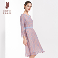 经典故事女装秋季长袖雪纺连衣裙女时尚优雅修身显瘦A型裙