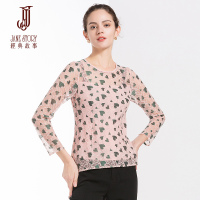 经典故事秋季双色蕾丝衬衣通勤宽松直筒九分袖上衣女