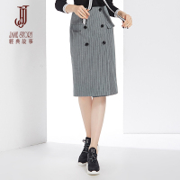 经典故事秋季时尚中款条纹半身裙女士办公室通勤一字步铅笔裙