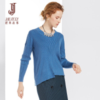 经典故事秋季时尚套头长袖针织衫女秋不对称优雅毛衫