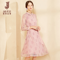 经典故事衬衫领长袖蕾丝连衣裙女秋季优雅大摆裙装