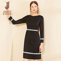 经典故事女装秋季梭织A字裙气质拼色百搭修身连衣裙