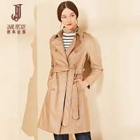 经典故事秋季中长型双排扣皮衣女修身通勤风衣皮外套