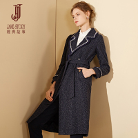 经典故事冬季磨毛编织呢大衣女时尚流苏优雅欧式呢子外套