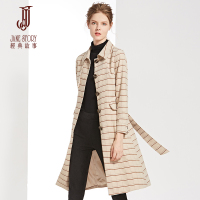 经典故事冬季复古优雅磨毛格纹风衣女士腰带修身外套