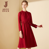 经典故事冬季九分袖收腰连衣裙女士修身大摆裙