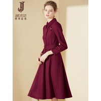 经典故事冬季新收腰修身毛呢连衣裙女士加厚优雅大摆裙