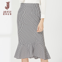 经典故事女冬通勤中长型荷叶边格子半身裙女通勤时尚半裙