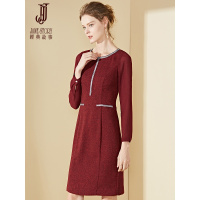 经典故事优雅裙装春季长袖编织料拼麻纱修身连衣裙女