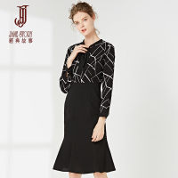 经典故事春季领优雅通勤连衣裙女麻纱拼接荷叶边裙