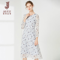 经典故事女装春季中长型雪纺连衣裙女修身优雅气质熟女裙
