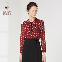 经典故事女装雪纺印花衬衫春季领长袖通勤气质衬衣女