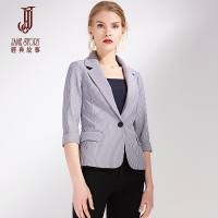 经典故事女装时尚条纹短外套春季七分袖一粒扣小西服