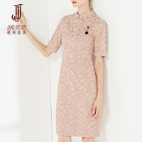 经典故事春古典优雅肌理梭织料旗袍五分袖修身连衣裙