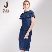 经典故事春季荷叶边蕾丝连衣裙女修身时尚裙子