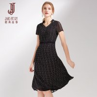 经典故事春季赫本风黑色波点雪纺连衣裙女修身法式裙子潮