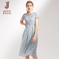 经典故事夏季木耳边钉珠雪纺小碎花连衣裙女裙子潮