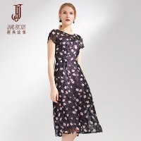 经典故事夏印花连衣裙女修身时尚裙子优雅显瘦女裙