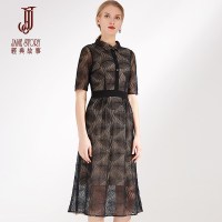 经典故事春季衬衫领五分袖很仙的蕾丝连衣裙女裙子