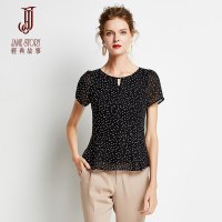 经典故事夏季短袖雪纺波点T恤女宽松伞边显瘦优雅上衣潮