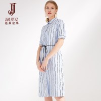 经典故事夏季时尚条纹衬衫连衣裙女纯棉裙子