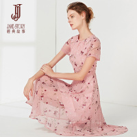 经典故事春夏季雪纺印花连衣裙女修身裙子显瘦