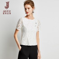 经典故事2020夏季新款圆领短袖蕾丝T恤女宽松优雅上衣时尚打底衫
