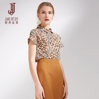 经典故事夏季时尚豹纹印花衬衫女宽松时尚衬衣雪纺上衣潮