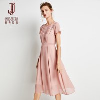 经典故事春夏天女装流行过膝盖a字中长短袖连衣裙子