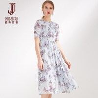 经典故事夏季雪纺印花连衣裙雅裙子潮