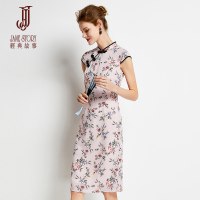 经典故事夏季盘扣改良旗袍印花连衣裙女修身优雅