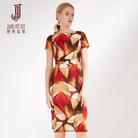 经典故事夏季雪纺抽象印花连衣裙女显瘦女潮