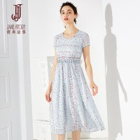经典故事雪纺印花连衣裙夏季减龄气质显瘦a字女装