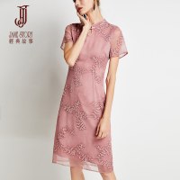 经典故事夏季天连衣裙子气质显瘦纯色a字刺绣花女装