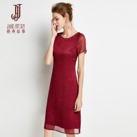 经典故事夏季红色连衣裙女装纯色气质显瘦减龄a字裙