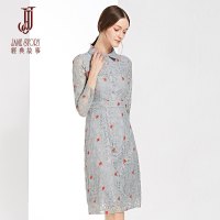 经典故事气质裙装秋季长袖刺绣蕾丝修身A字裙